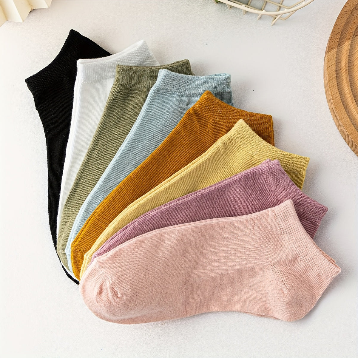 8 Pairs Solid Crew Socks Women's Stockings