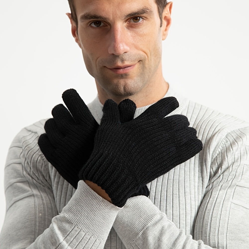 Double Layered Plush Knitted Touch Screen Gloves Winter Windproof