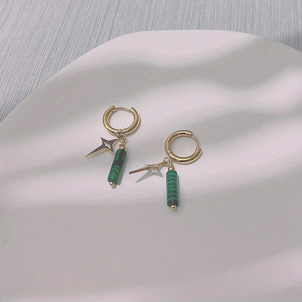Irregular Stone Pendant Earrings Stainless Steel 18K Plated