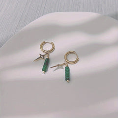 Irregular Stone Pendant Earrings Stainless Steel 18K Plated