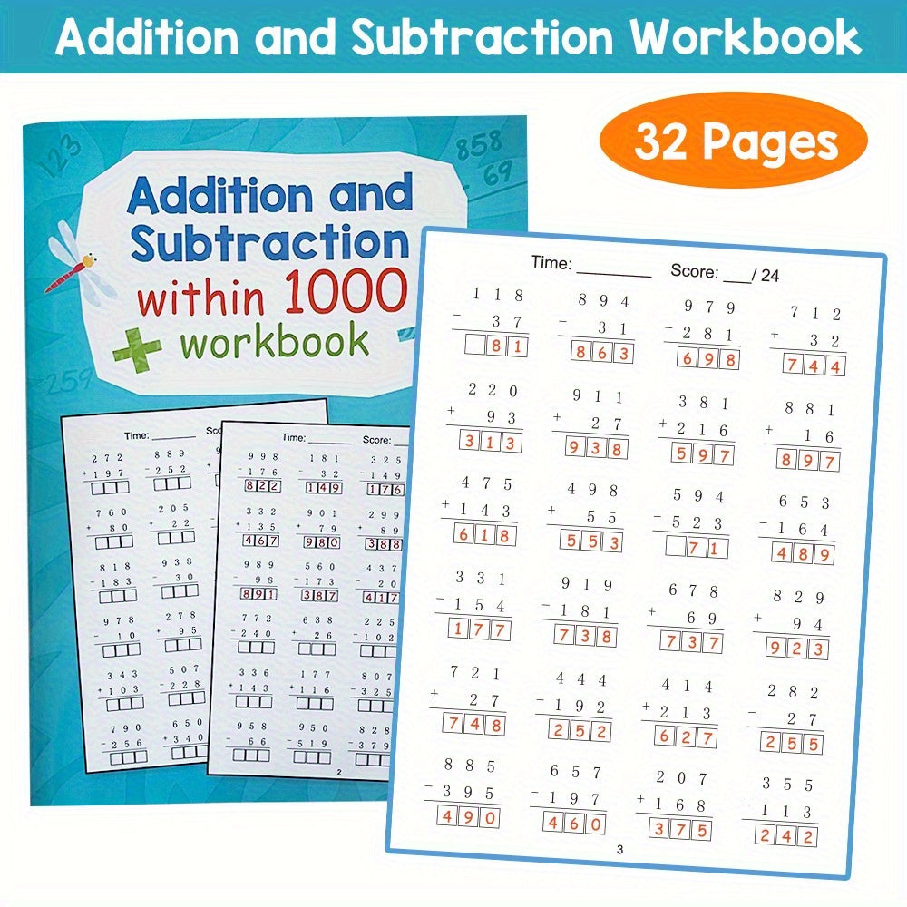 Workbook Addition & Subtraction Practice for Kids Ages 6-8