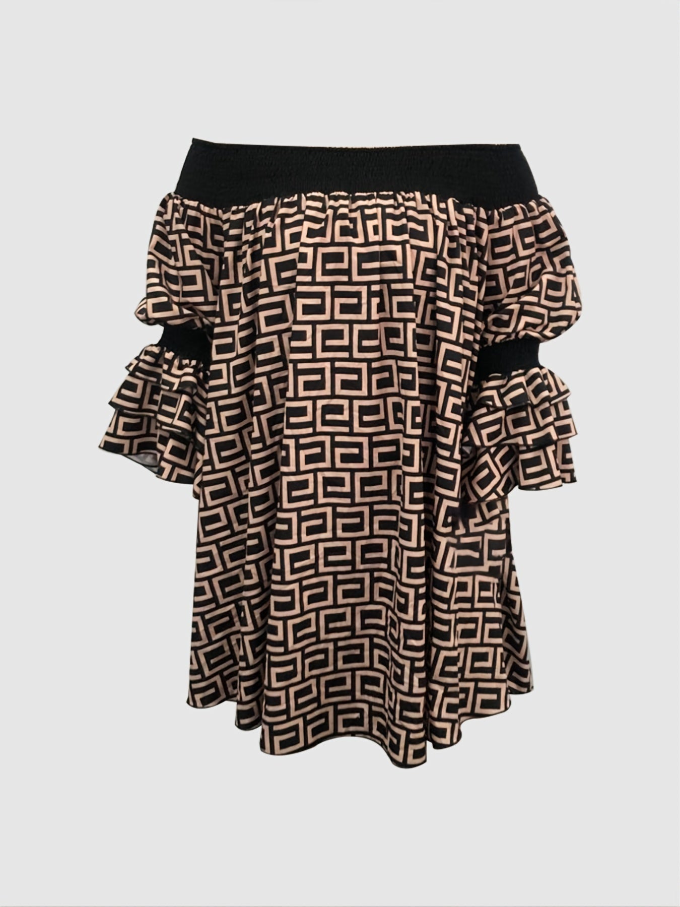  Casual Dress Women's Plus Greek Print Elastic Off Shoulder Midi Dress