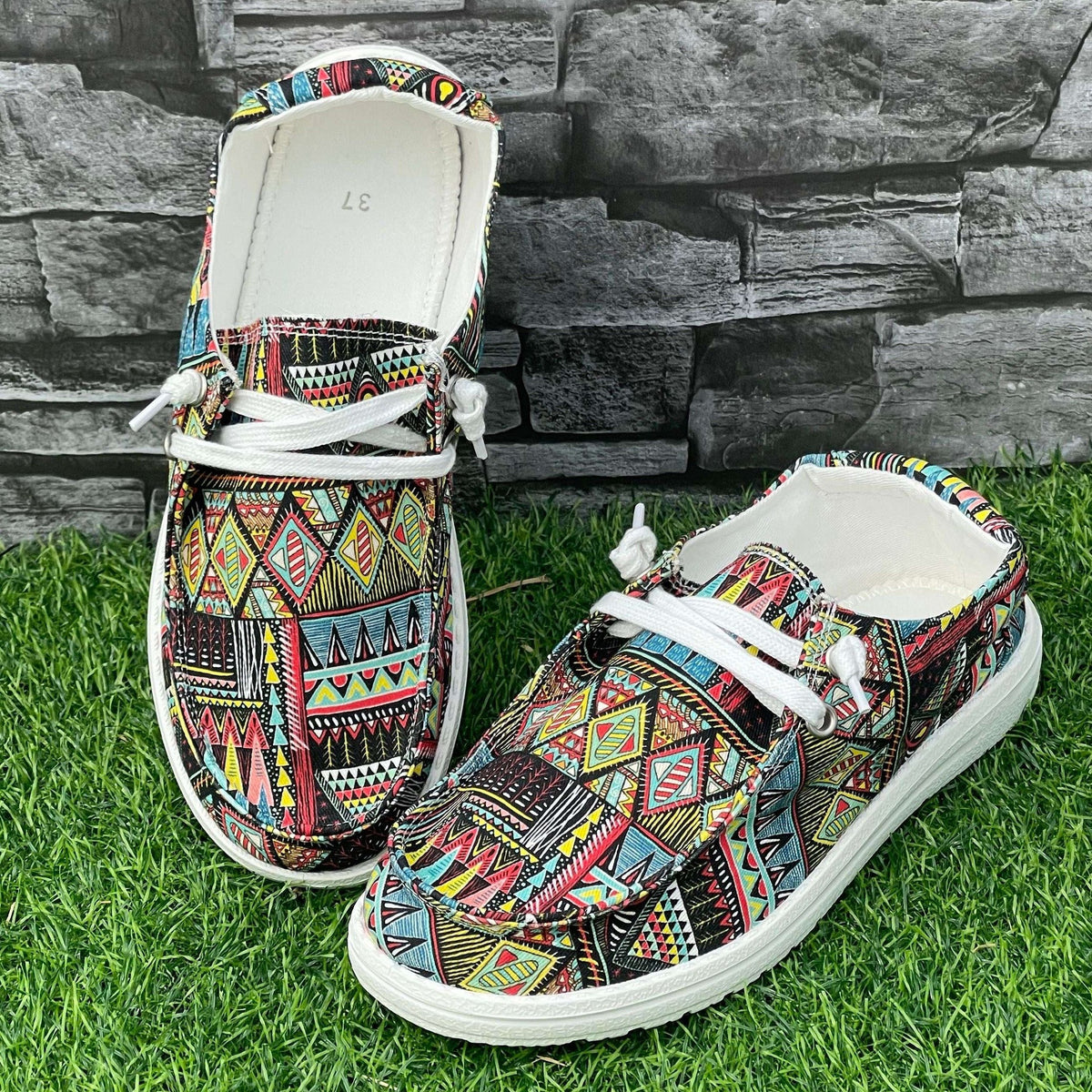 Ethnic Geometric Pattern Flat Shoes Women's Shallow Mouth Casual Shoes