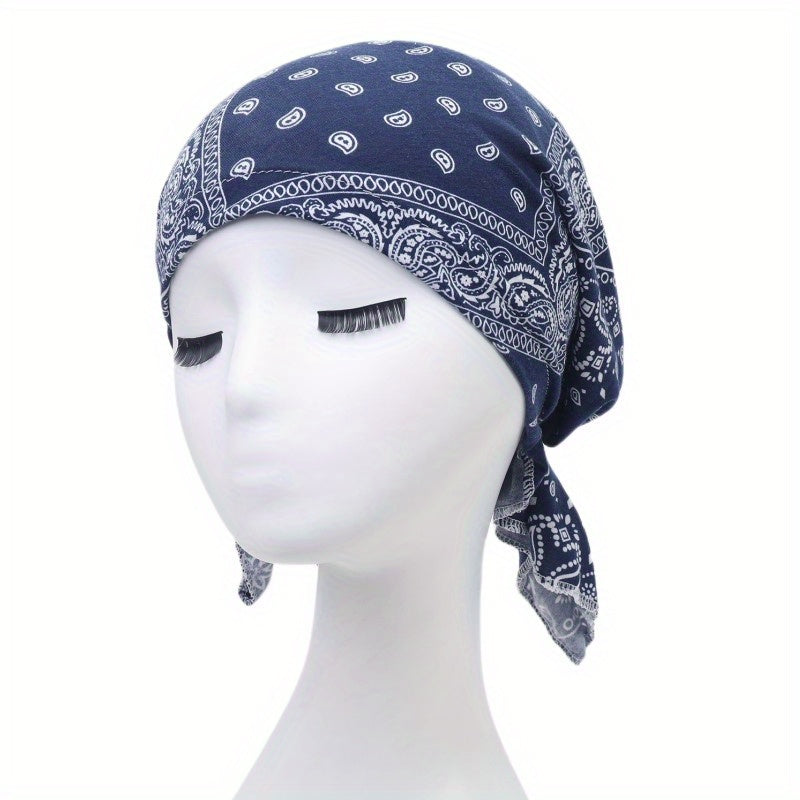 Paisley Print Head Wrap Elastic Turban Cap Lightweight Beanie Solid Women Skull