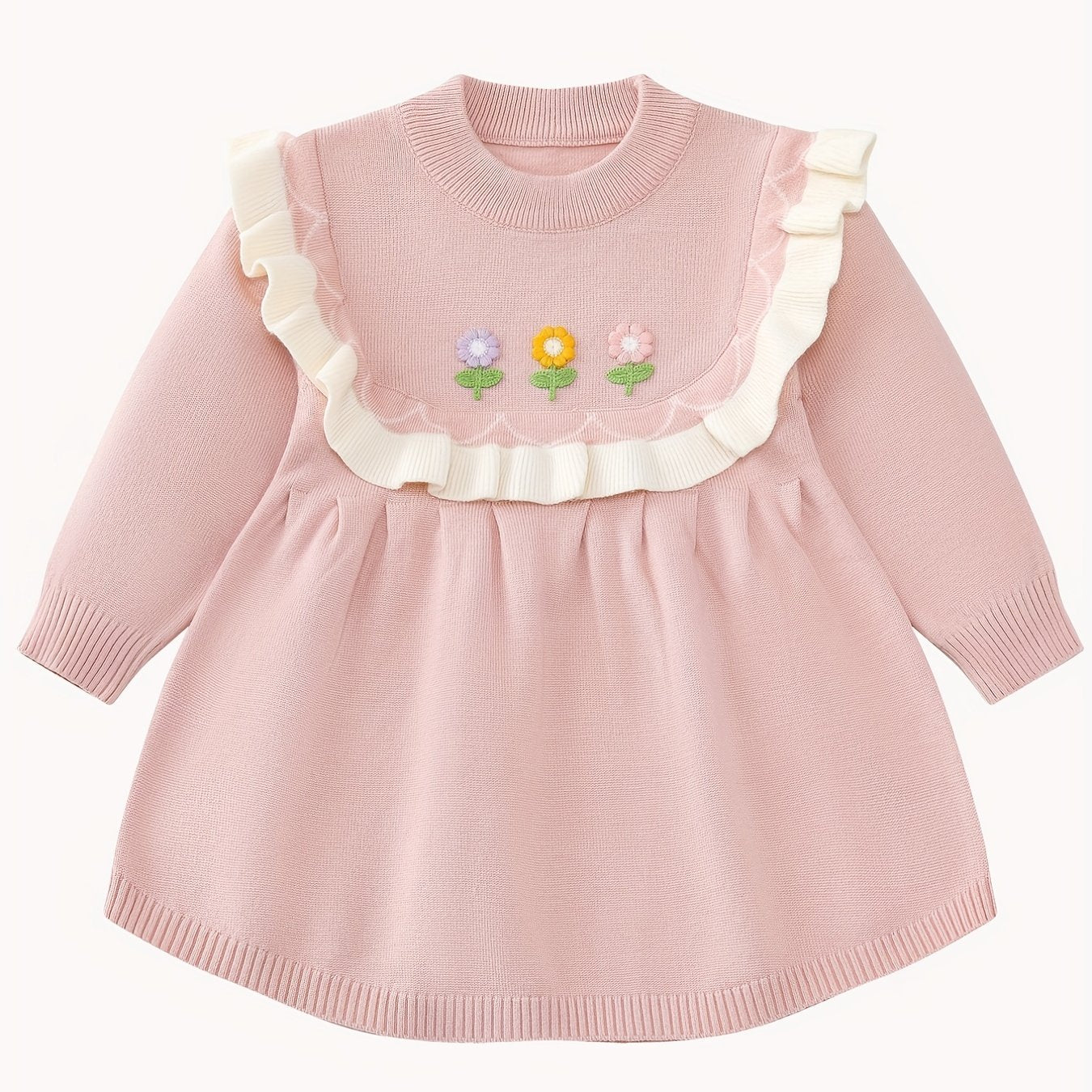 Ruched Trim Flower Pattern Dress for Toddler Girls