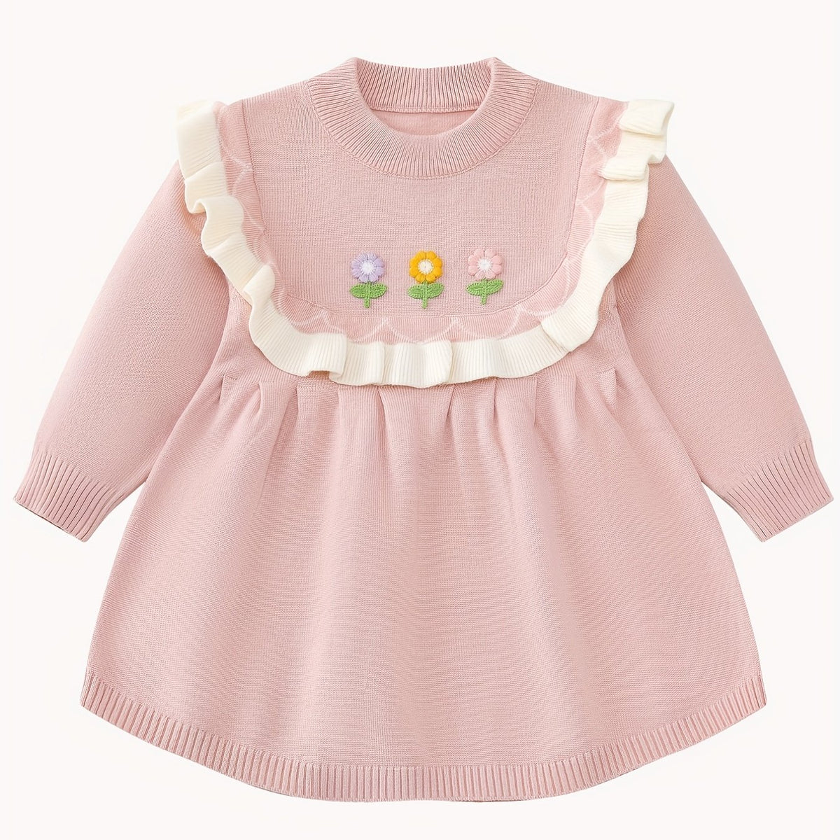 Ruched Trim Flower Pattern Dress for Toddler Girls