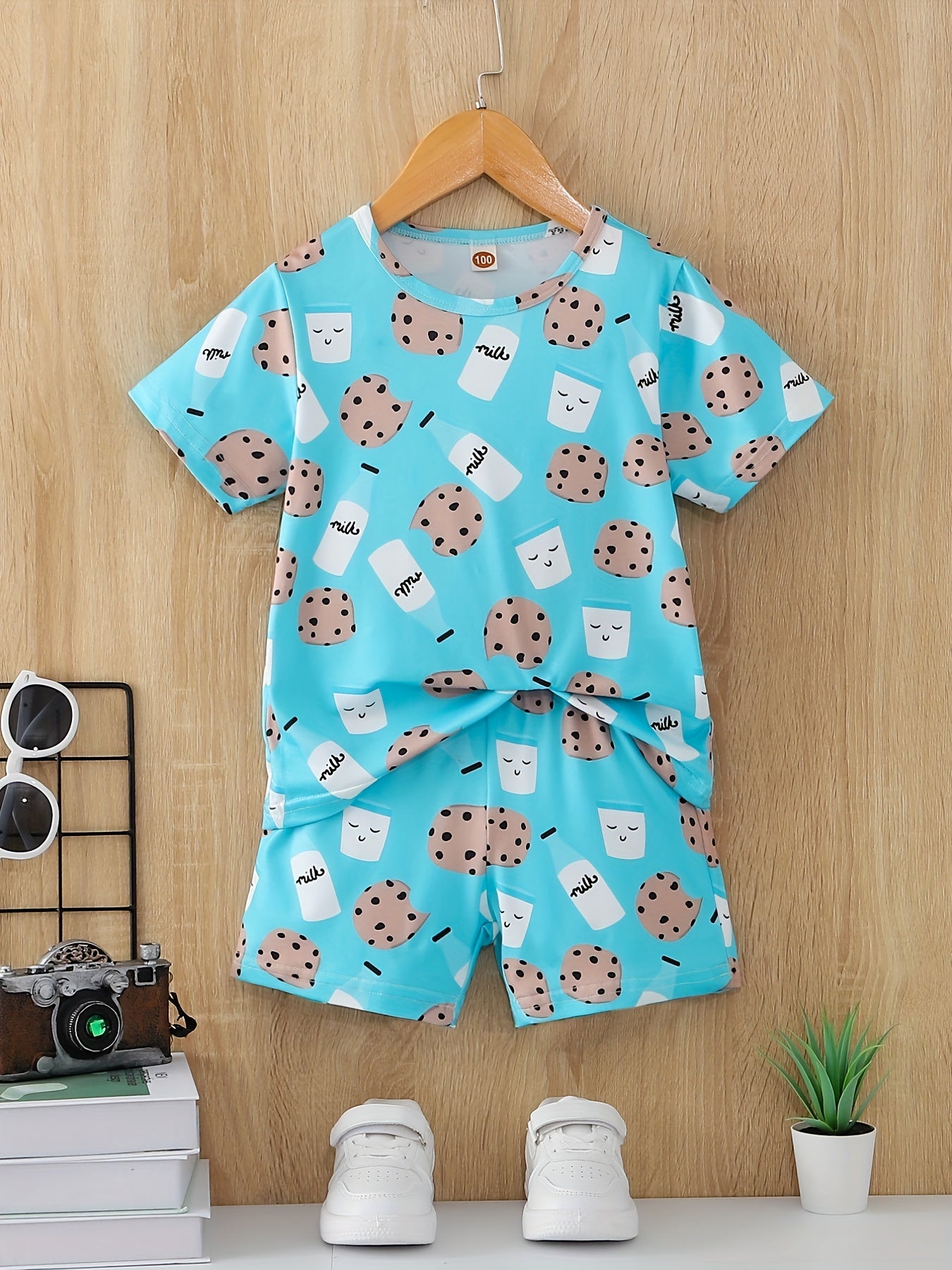 Boys Cartoon Biscuit And Milk Outfit Shorts & T shirt Short Sleeves