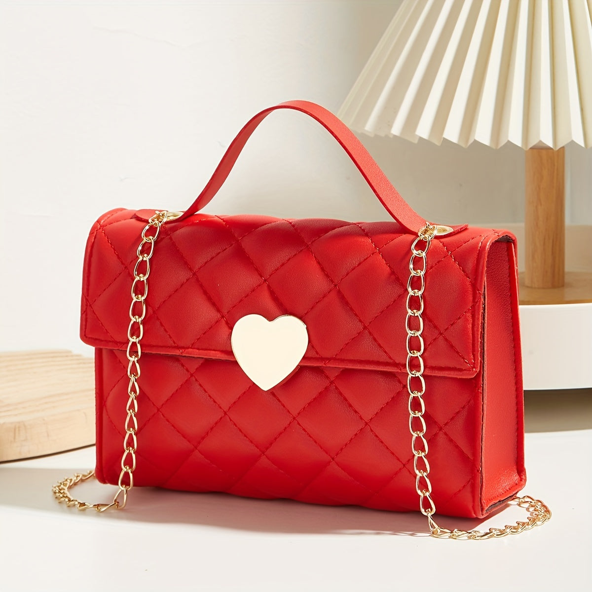 Argyle Quilted Crossbody Bag Heart Flap Purse