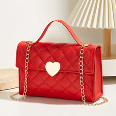 Argyle Quilted Crossbody Bag Heart Flap Purse