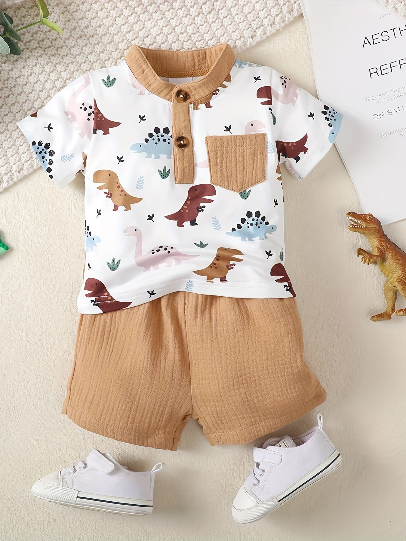 2pcs Infant Boys Dinosaur T-shirt & Shorts Set Casual Summer Clothes