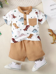 2pcs Infant Boys Dinosaur T-shirt & Shorts Set Casual Summer Clothes