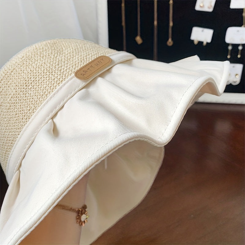 Bowknot Stitching Bucket Hat Foldable Wide Brim Crochet Sun Hat