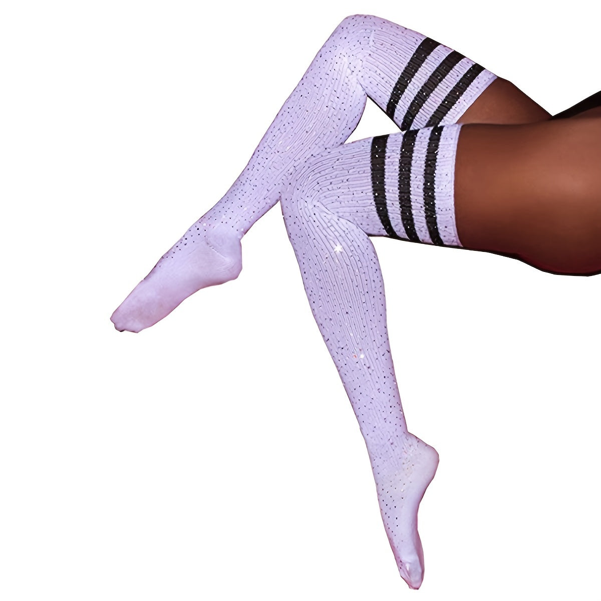 Rhinestone Thigh High Socks Striped Over The Knee Stockings