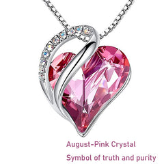 12 Months Birthstone Love Heart Pendant Necklace Jewelry Gift For Women