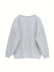  Sports Top Women's Plus Solid Cable Long Sleeve Round Neck