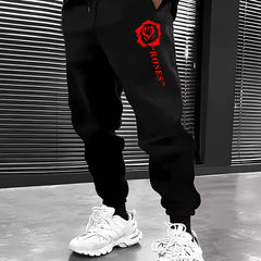Rose Pattern Joggers Men's Casual Loose Fit Drawstring Pants