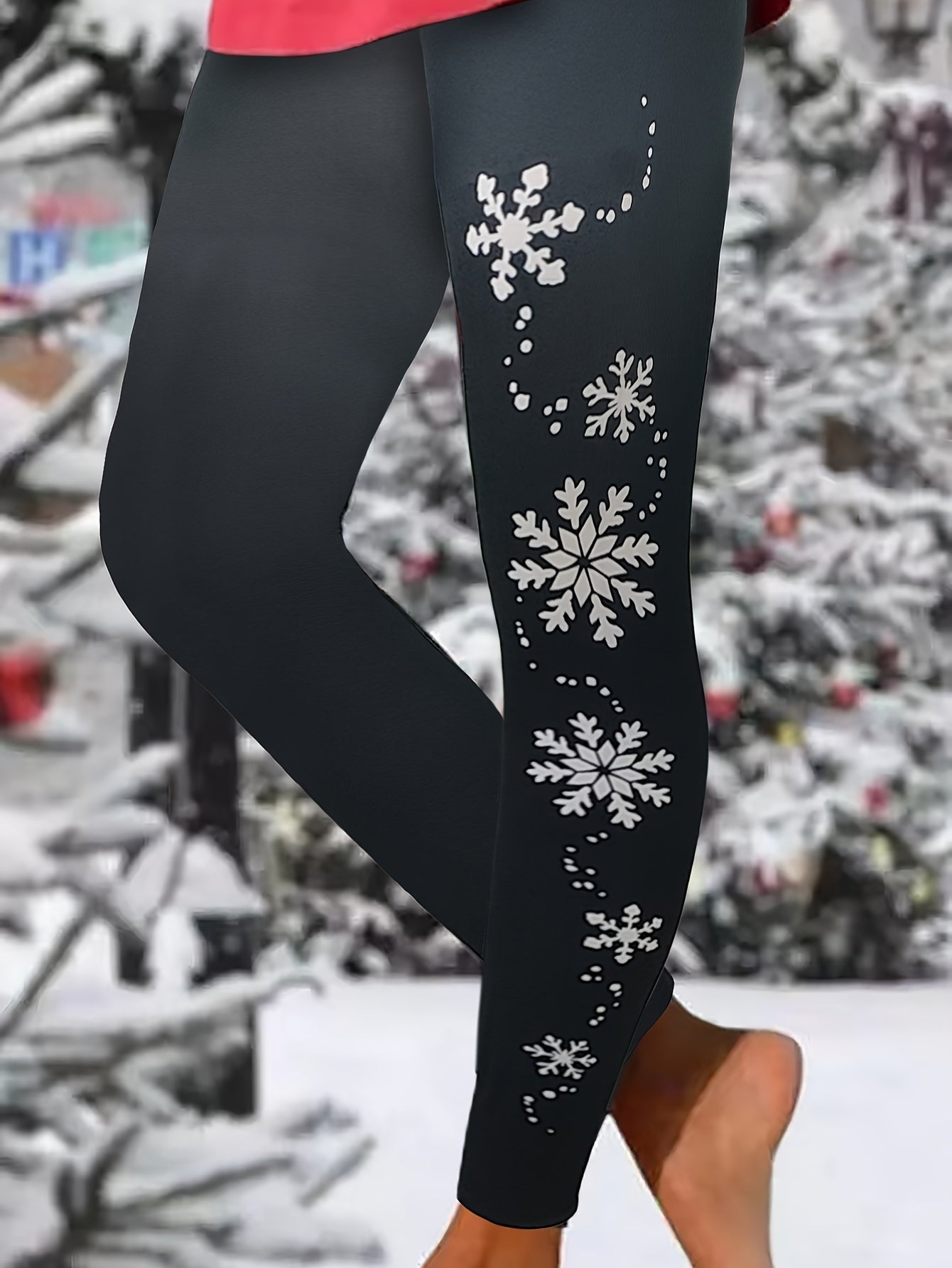  Snowflake Print Medium Stretch Leggings