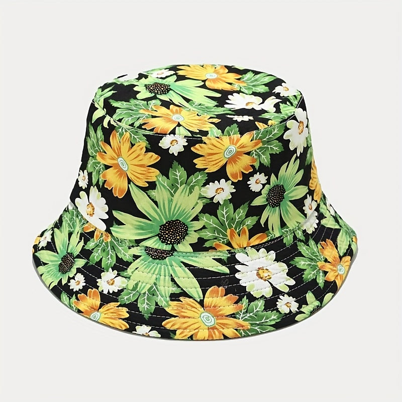 Boho Flower Print Bucket Hat Reversible Lightweight Basin Hat