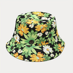 Boho Flower Print Bucket Hat Reversible Lightweight Basin Hat