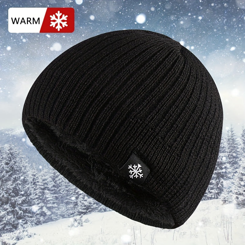 Velvet Knitted Beanie Ear Protection Hat for Outdoor Winter Activities