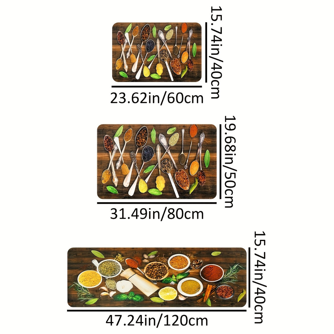 Spice Pattern Kitchen Rug Vintage Wooden Board Absorbent Non Slip