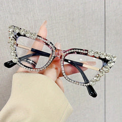 Cat Eye Clear Lens Glasses For Women Rhinestone Decor UV400