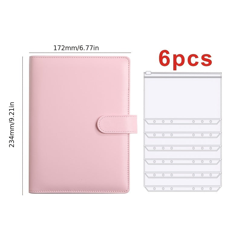 A5 PU Leather Cash Envelope Budget System with 6 Pockets