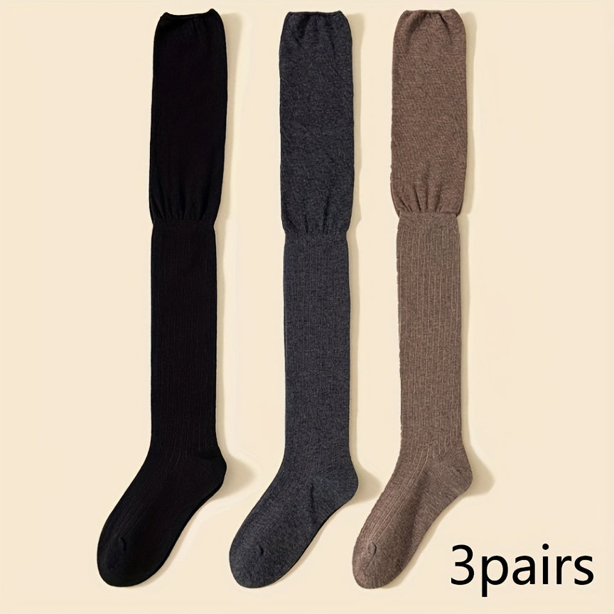 3 Pairs Striped Thigh High Socks Women's Stockings