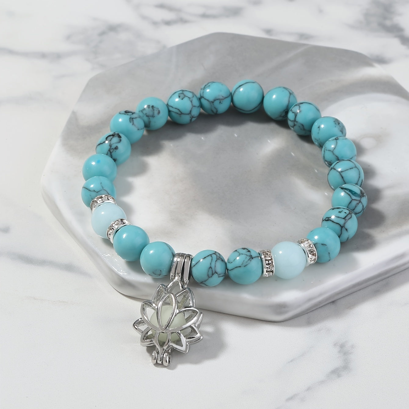 Stone Smooth Bracelet with Lotus Pendant Glowing Beads