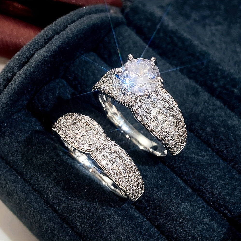 925 Silver Plated Zircon Bridal Wedding Ring Set