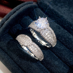 925 Silver Plated Zircon Bridal Wedding Ring Set