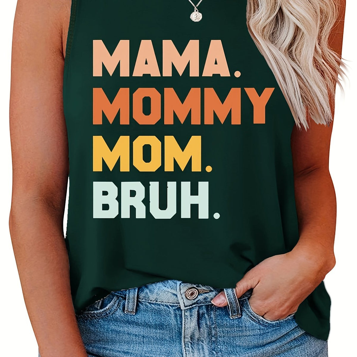  Casual Family Tank Top Women's Plus Slogan Print Round Neck
