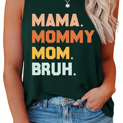  Casual Family Tank Top Women's Plus Slogan Print Round Neck