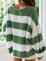  Colorblock Stripe Print Sweater Round Neck Jumper
