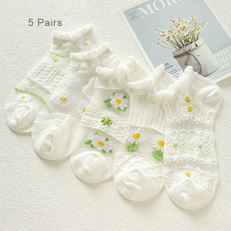 Floral Mesh & Ruffle Trim Ankle Socks Women's Stockings