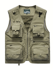 Men's Casual V Neck Zip Up Vest For Spring Summer Outdoor Fishing