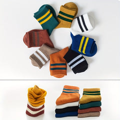 5 Pairs Girls Kids Breathable Comfy Sport Socks Striped Students Socks