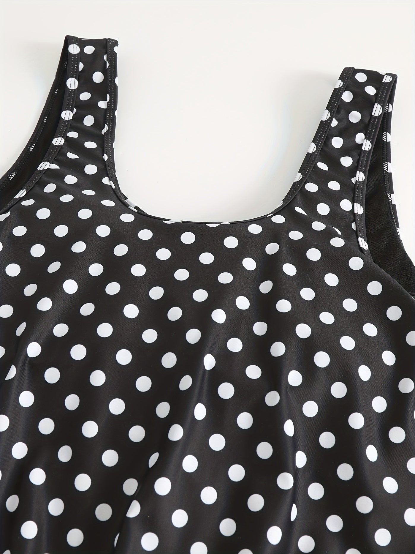  Vacay Tankini Set Women's Plus Dot Print Round Neck High Stretch Tank