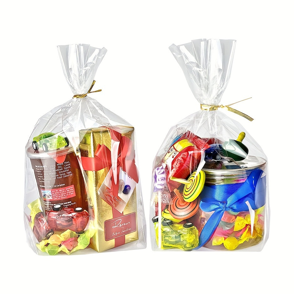 50 Clear Cellophane Treat Bags & Twist Ties for Gift Wrapping & Food Storage