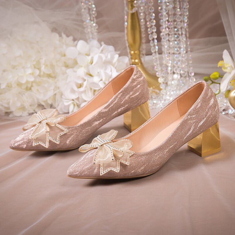 Sparkly Bow Tie High Heel Pumps Wedding Shoes