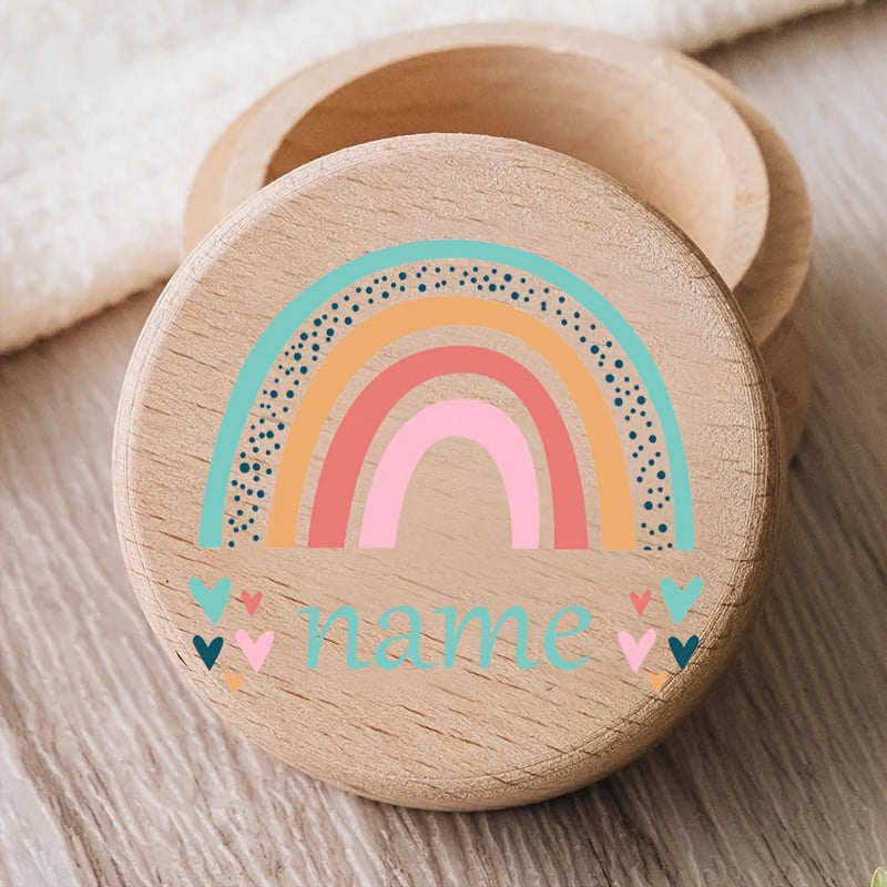 Personalized Rainbow Wooden Tooth Keepsake Box Engraved Name Colorful