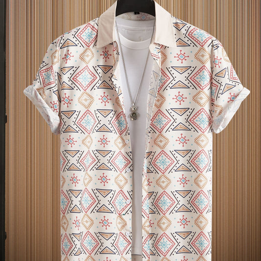 Retro Boho Men's Short Sleeve Lapel Shirt Casual Printed Button Up Tops
