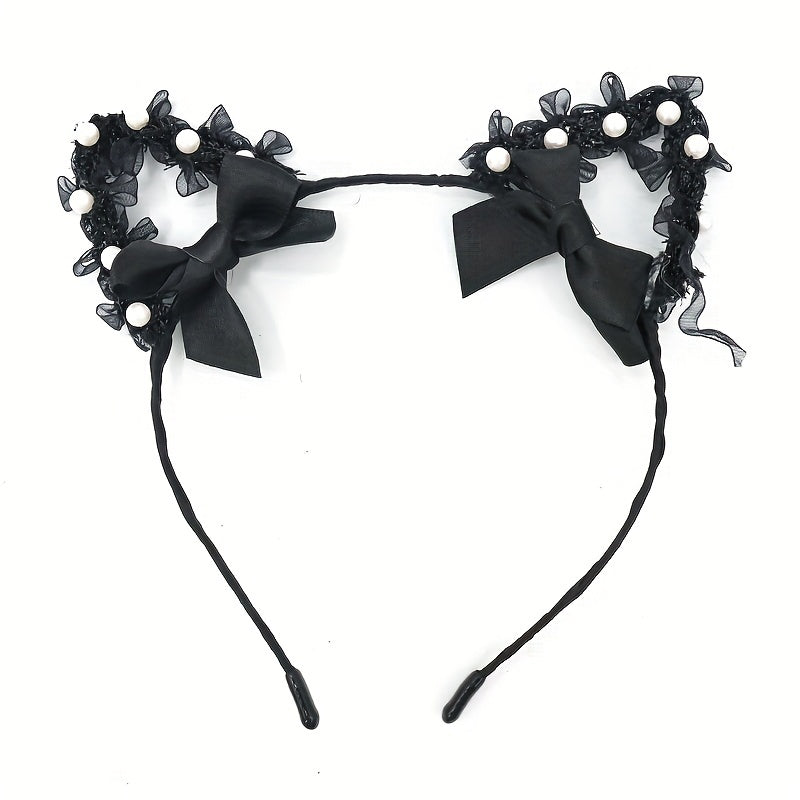 Lace Animal Ears Hair Band Ribbon Bow Cat Ears Decor Headband