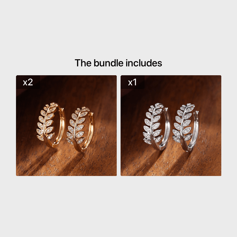 Leaf Shaped Hoop Huggie Earrings Inlaid Zircon 18K Plated