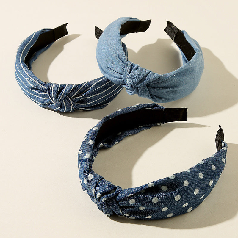 3pcs Denim Striped Dot Headband Women's Hair Accessories