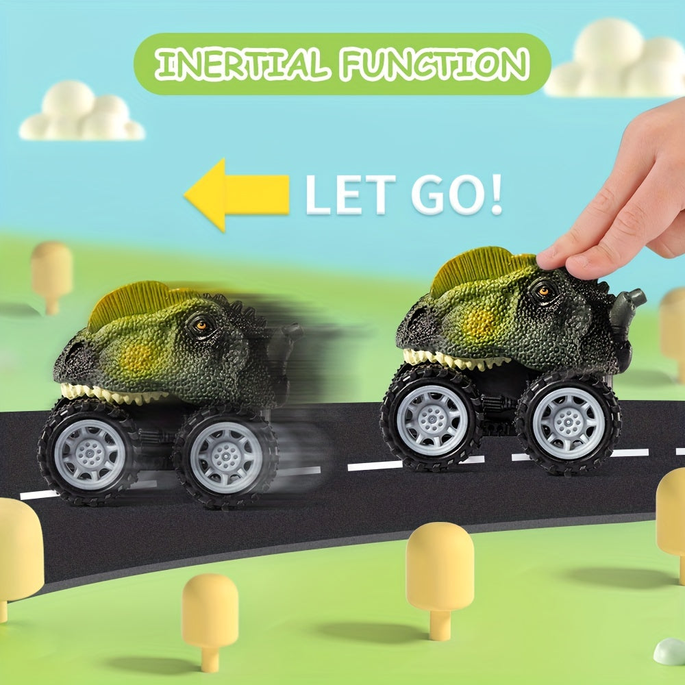 3 Dino Figures & 3 Monster Cars Light & Sound Friction Toy Set