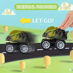 3 Dino Figures & 3 Monster Cars Light & Sound Friction Toy Set