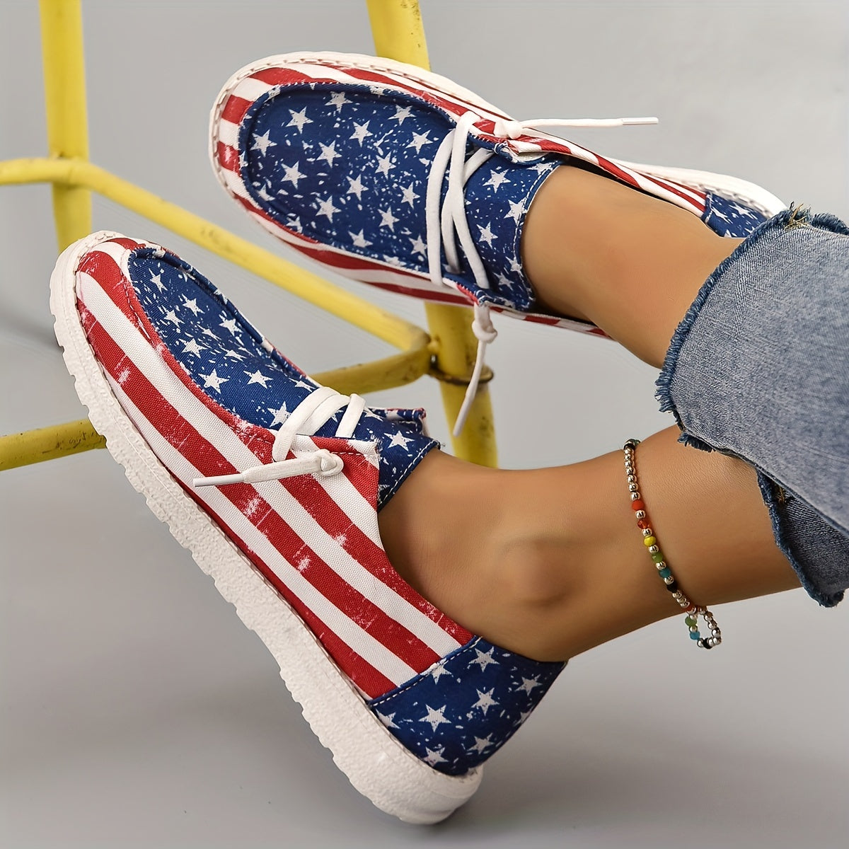 Women's Star Pattern Canvas Shoes Casual Lace Up Independence Sneakers