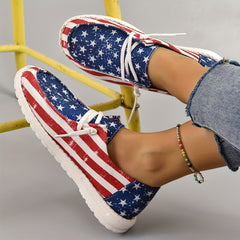 Women's Star Pattern Canvas Shoes Casual Lace Up Independence Sneakers