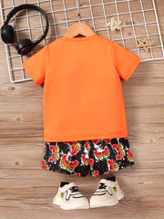 Boys Gamepad Print Casual Outfit T-shirt & Shorts Set